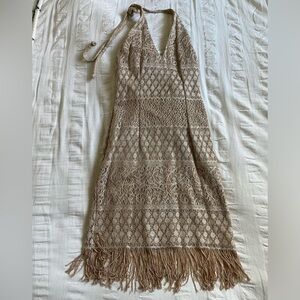 Bari Jay Beige Crochet Backless Dress